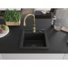 Mexen Vito 1-bowl granite sink with kitchen faucet Savita, black - 6503-77-672601-50-B