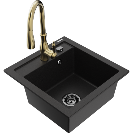 Mexen Vito évier en granit 1 bac avec mitigeur de cuisine Savita, noir - 6503-77-672601-50-B