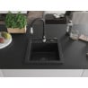 Mexen Vito 1-bowl granite sink with Savita kitchen faucet, black - 6503-77-672601-70-B