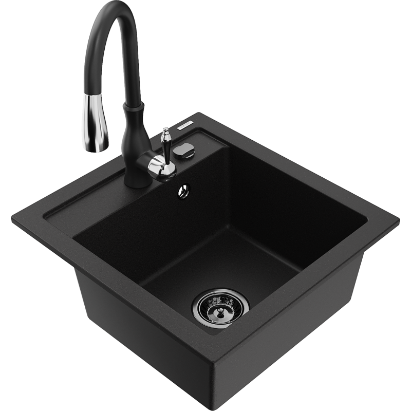 Mexen Vito évier en granit 1-bassin avec robinet de cuisine Savita, noir - 6503-77-672601-70-B