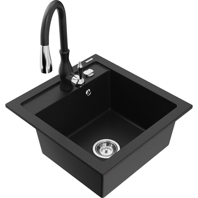 Mexen Vito granitdiskho med 1 fack och köksblandare Savita, svart - 6503-77-672601-70