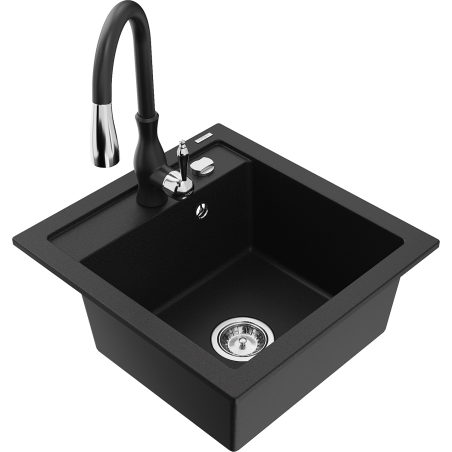 Mexen Vito fregadero de granito de 1 seno con grifo de cocina Savita, negro - 6503-77-672601-70