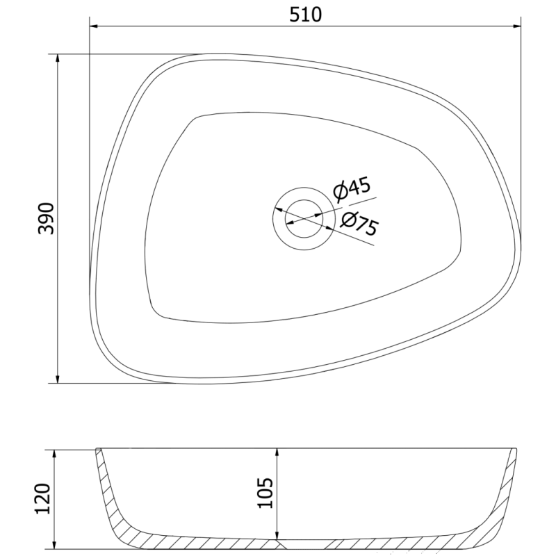 Mexen Ono Aufsatzwaschbecken aus Konglomerat 51 x 39 cm, schwarz - 23045171