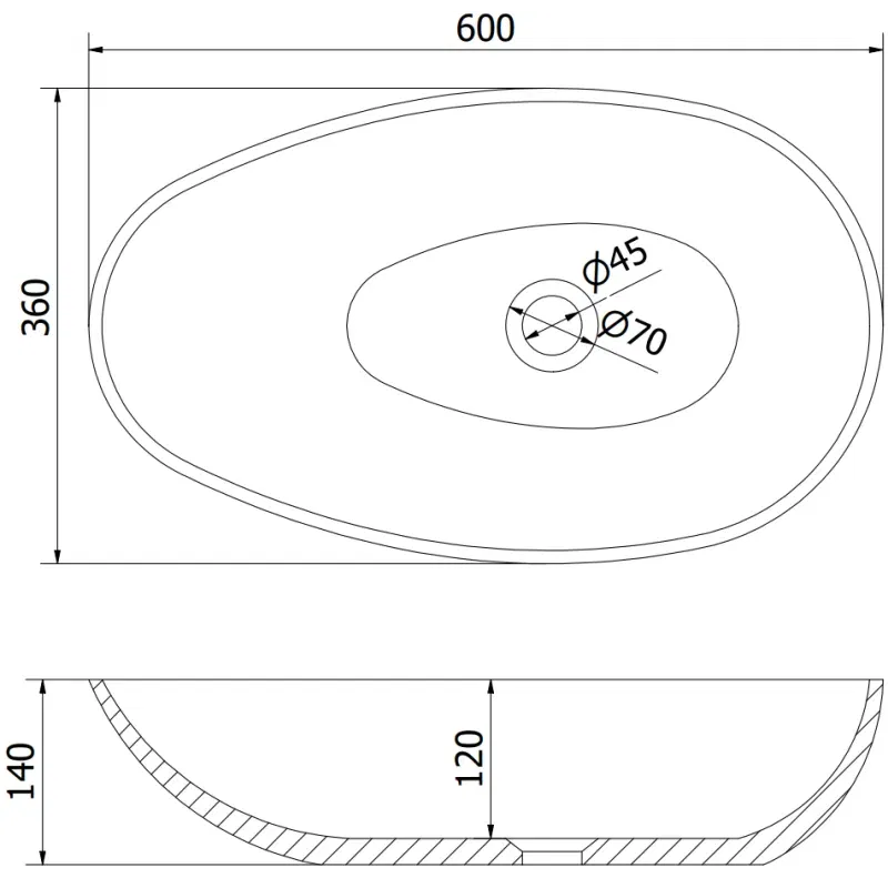 Mexen Nora Aufsatzwaschbecken aus Konglomerat 60 x 36 cm, schwarz - 23056071