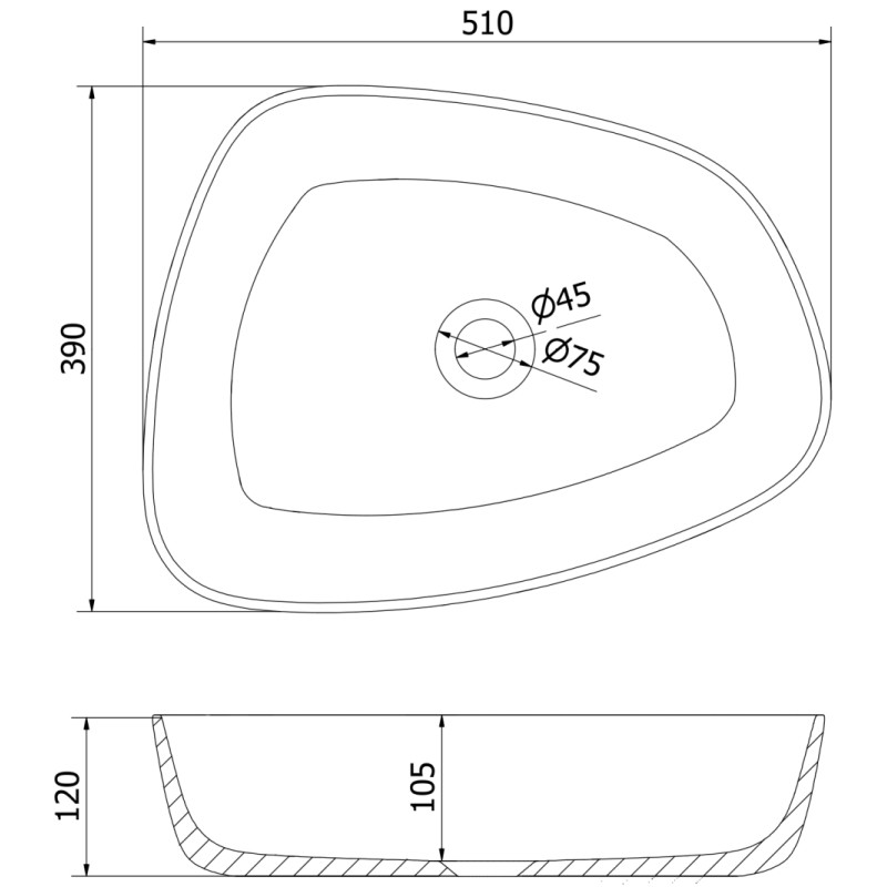 Mexen Ono opbouwkom wastafel van composiet 51 x 39 cm, wit - 23045101