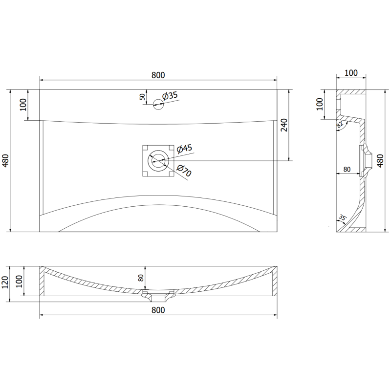 Mexen Poli lavatório de bancada de conglomerado 1/O 80 x 48 cm, branco - 23028001