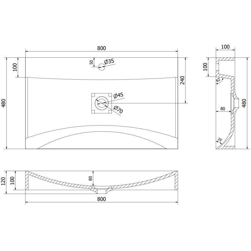 Mexen Poli opbouw wastafel van composiet 1/O 80 x 48 cm, wit - 23028001