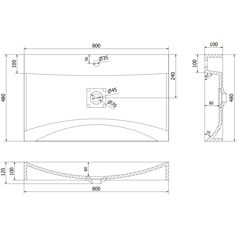 Mexen Poli opbouw wastafel van conglomeraten 1/O 80 x 48 cm, wit - 23028001