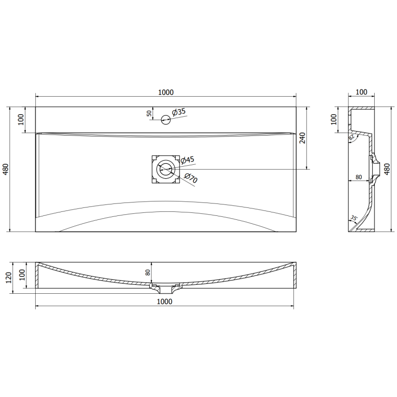 Mexen Poli Aufsatzwaschbecken aus Konglomerat 1/O 100 x 48 cm, weiß - 23021001