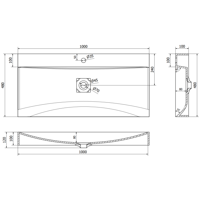 Mexen Poli lavabo à poser en conglomerat 1/O 100 x 48 cm, blanc - 23021001