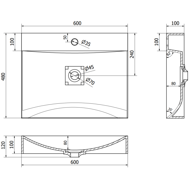 Mexen Poli tvättställ ovanpå bänkskiva i konglomerat 1/O 60 x 48 cm, vit - 23026001