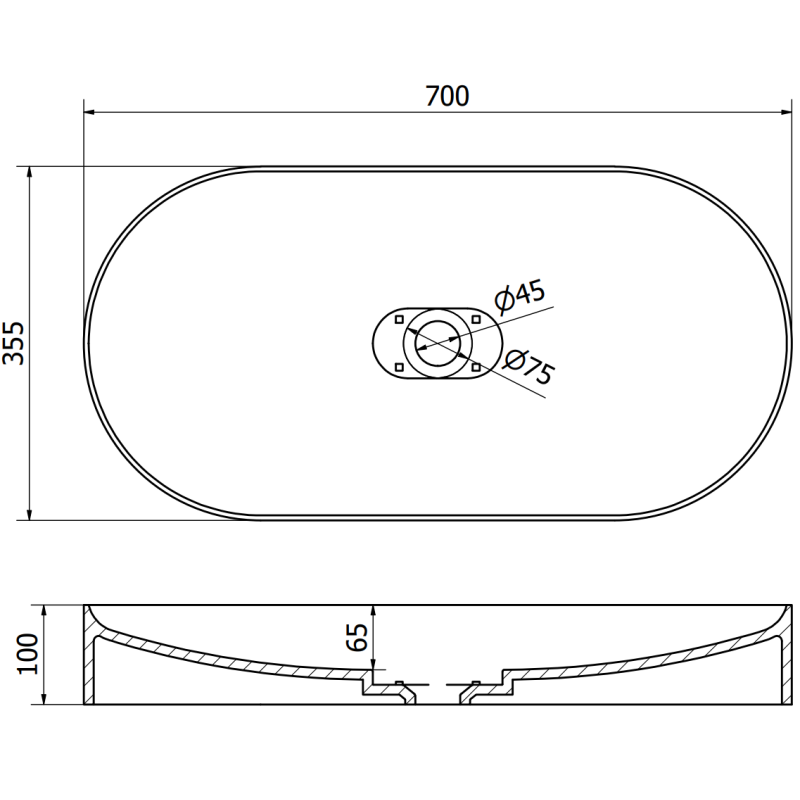 Mexen Sofia Oflächestéi Basseng aus Konglomerat 70 x 35 cm, wäiss - 23067001
