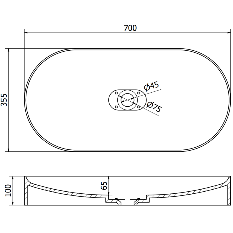 Mexen Sofia lavabo da appoggio in conglomerato 70 x 35 cm, nero - 23067071