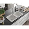 Mexen Mario granite sink 2-chamber with Savita kitchen tap, white - 6504-20-672601-00