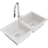 Mexen Mario granite sink 2-chamber with Savita kitchen tap, white - 6504-20-672601-00