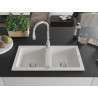 Mexen Mario fregadero de granito de dos compartimentos con grifo de cocina Savita, blanco - 6504-20-672601-00