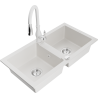 Mexen Mario 2-bowl granite kitchen sink with Savita kitchen tap, white - 6504-20-672601-20