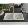 Mexen Mario fregadero de granito de 2 senos con grifo de cocina Savita, blanco - 6504-20-672601-50