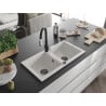 Mexen Mario 2-bowl granite kitchen sink with Savita tap, white - 6504-20-672601-70