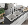 Mexen Mario fregadero de granito de 2 compartimentos con grifo de cocina Savita, blanco - 6504-20-672601-70
