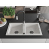 Mexen Mario fregadero de granito de 2 compartimentos con grifo de cocina Savita, blanco - 6504-20-672601-70