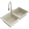 Mexen Mario évier en granit double cuve avec robinet de cuisine Savita, beige - 6504-69-672601-69