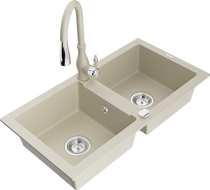 Mexen Mario lavello in granito a 2 vasche con miscelatore cucina Savita, beige - 6504-69-672601-69