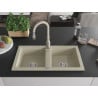 Mexen Mario granite kitchen sink 2-compartment with Savita kitchen faucet, beige - 6504-69-672601-69