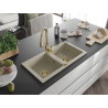 Mexen Mario évier granitique à 2 cuves avec robinet de cuisine Savita, beige - 6504-69-672601-50