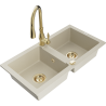 Mexen Mario évier granitique à 2 cuves avec robinet de cuisine Savita, beige - 6504-69-672601-50