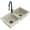Mexen Mario 2-bowl granite kitchen sink with Savita faucet, beige - 6504-69-672601-70