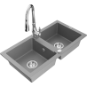 Mexen Mario granite kitchen sink 2-bowl with Savita kitchen tap, grey - 6504-71-672601-00