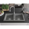 Mexen Mario granite kitchen sink 2-bowl with Savita kitchen tap, grey - 6504-71-672601-00