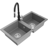 Mexen Mario fregadero de granito 2 senos con grifo de cocina Savita, gris - 6504-71-672601-70