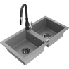 Mexen Mario fregadero de granito de 2 compartimentos con grifo de cocina Savita, gris - 6504-71-672601-70-B