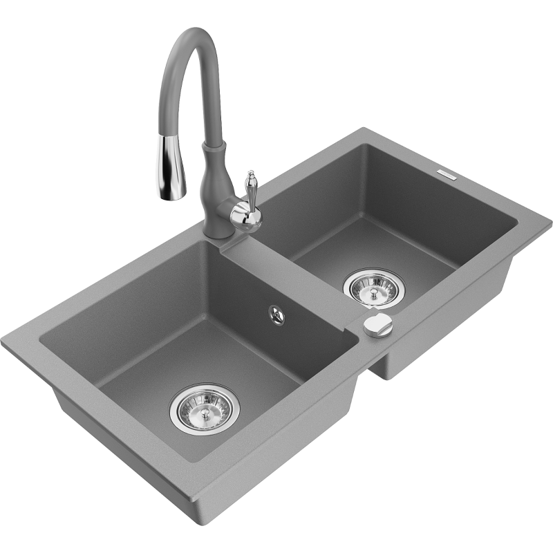 Mexen Mario graniittinen 2-allas keittiöhana Savita, harmaa - 6504-71-672601-71