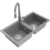 Mexen Mario fregadero de granito de 2 senos con grifo de cocina Savita, gris - 6504-71-672601-71