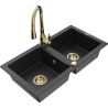 Mexen Mario Granitspülbecken 2-Kammer mit Küchenarmatur Savita, schwarz/silber metallic - 6504-73-672601-50