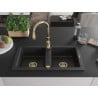 Mexen Mario Granitspülbecken 2-Kammer mit Küchenarmatur Savita, schwarz/silber metallic - 6504-73-672601-50