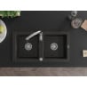 Mexen Mario granite double-bowl sink with Savita kitchen faucet, black/gold metallic - 6504-75-672601-00