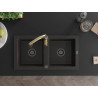 Mexen Mario fregadero de granito de 2 compartimentos con grifo de cocina Savita, negro/dorado metálico - 6504-75-672601-50-B