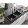 Mexen Mario fregadero de granito de 2 senos con grifo de cocina Savita, negro/dorado metálico - 6504-75-672601-70