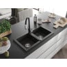 Mexen Mario Granitspüle 2-Kammer mit Küchenarmatur Savita, schwarz/gold metallic - 6504-75-672601-70