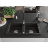 Mexen Mario lavello in granito a 2 vasche con miscelatore cucina Savita, nero/oro metallizzato - 6504-75-672601-70