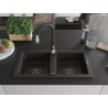 Mexen Mario Granitspüle 2-Becken mit Küchenarmatur Savita, Schwarz/Gold Metallic - 6504-75-672601-70-B