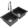 Mexen Mario granite sink 2-bowl with Savita kitchen tap, black spotted - 6504-76-672601-00
