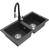 Mexen Mario fregadero de granito de 2 compartimentos con grifo de cocina Savita, negro moteado - 6504-76-672601-70