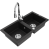 Mexen Mario granite kitchen sink 2-bowl with Savita kitchen tap, black - 6504-77-672601-00