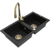 Mexen Mario granite sink 2-bowl with Savita kitchen tap, black - 6504-77-672601-50