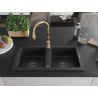 Mexen Mario 2-bowl granite sink with Savita kitchen faucet, black - 6504-77-672601-50-B